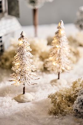 Illuminated Snowy Brush Trees, Set of 2