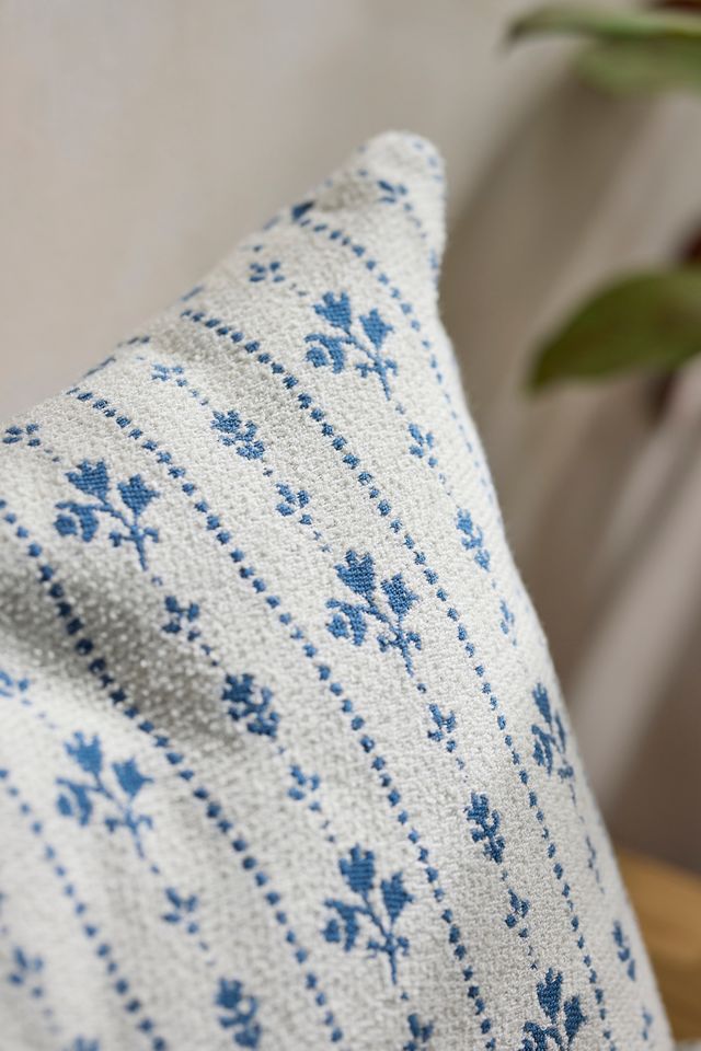Floral Stripe Outdoor Pillow, Blue #2