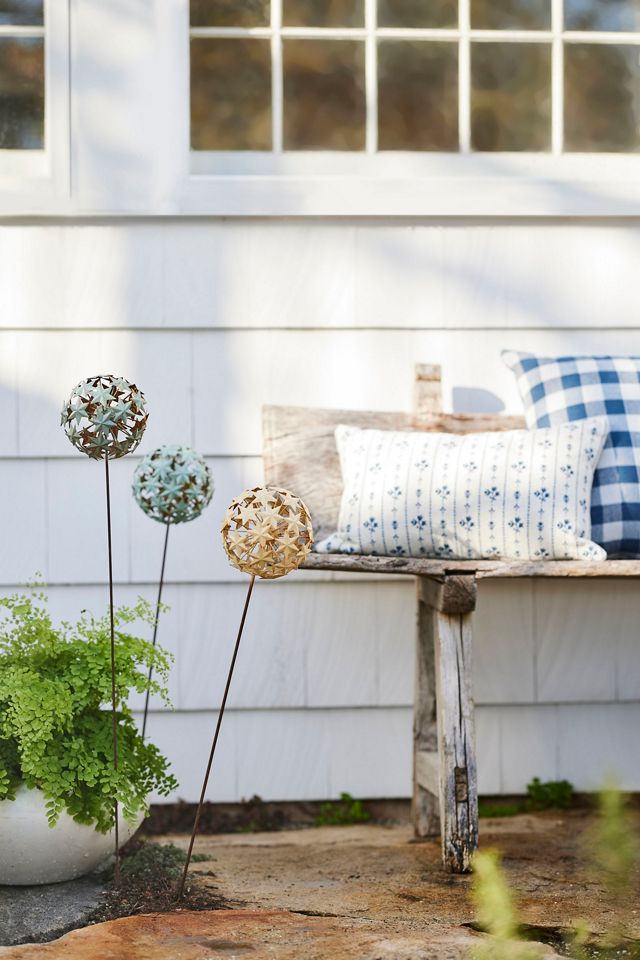 Floral Stripe Outdoor Pillow, Blue #4