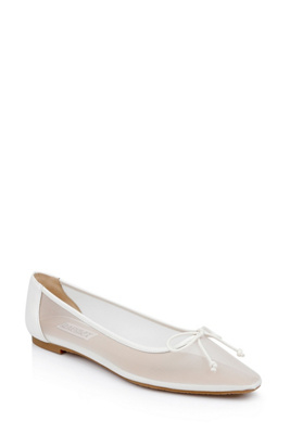 Badgley Mischka Cam Mesh Leather Bow Ballerina Flats In White