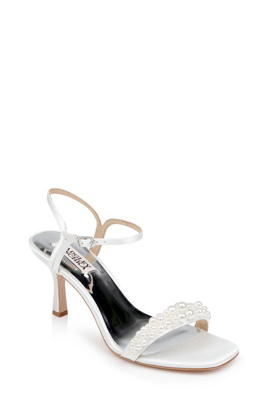 Badgley Mischka Collection Caitlyn Metallic Satin Sandal In White