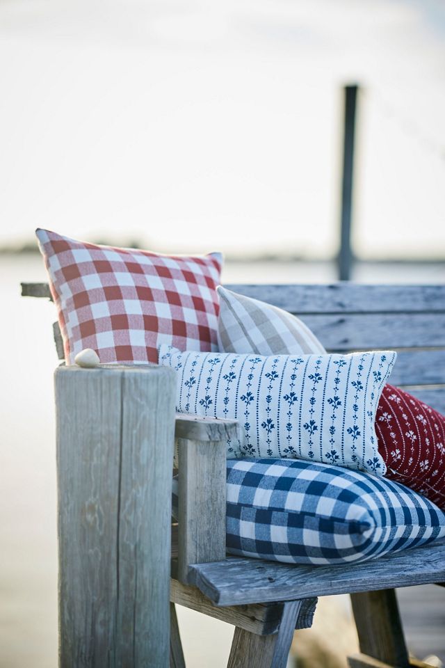 Gingham Outdoor Pillow, Red Terrain