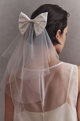 Bhldn Big Bow Mini Veil In Neutral