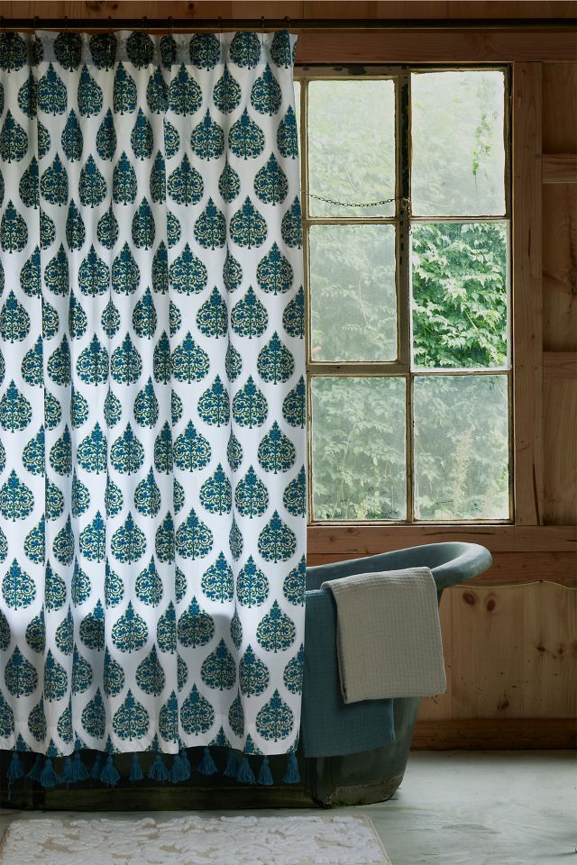 John Robshaw Bilva Peacock Shower Curtain | AnthroLiving