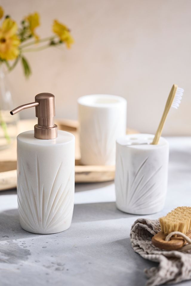 Aloe Etched Marble Toothbrush Holder #1