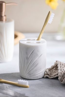 Aloe Etched Marble Toothbrush Holder