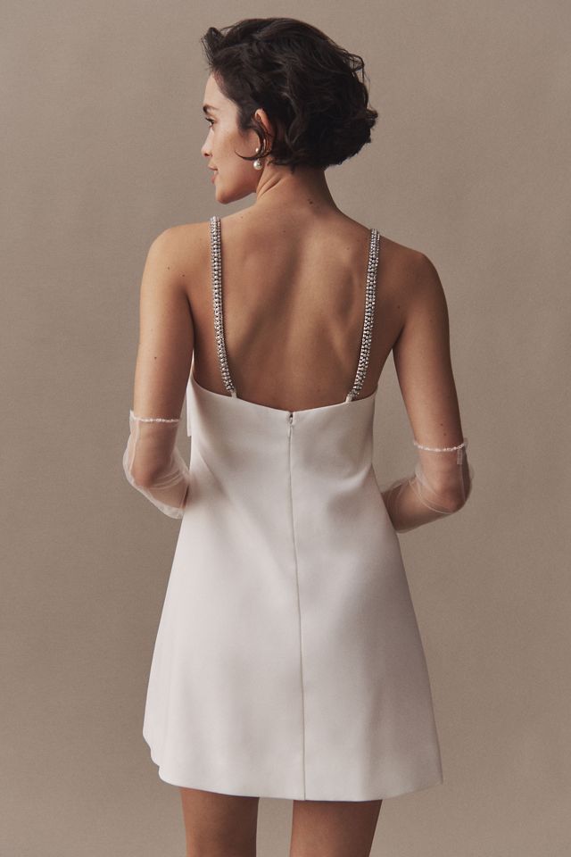 BHLDN Crystal-Strap Bow-Front Crepe Mini Dress #1