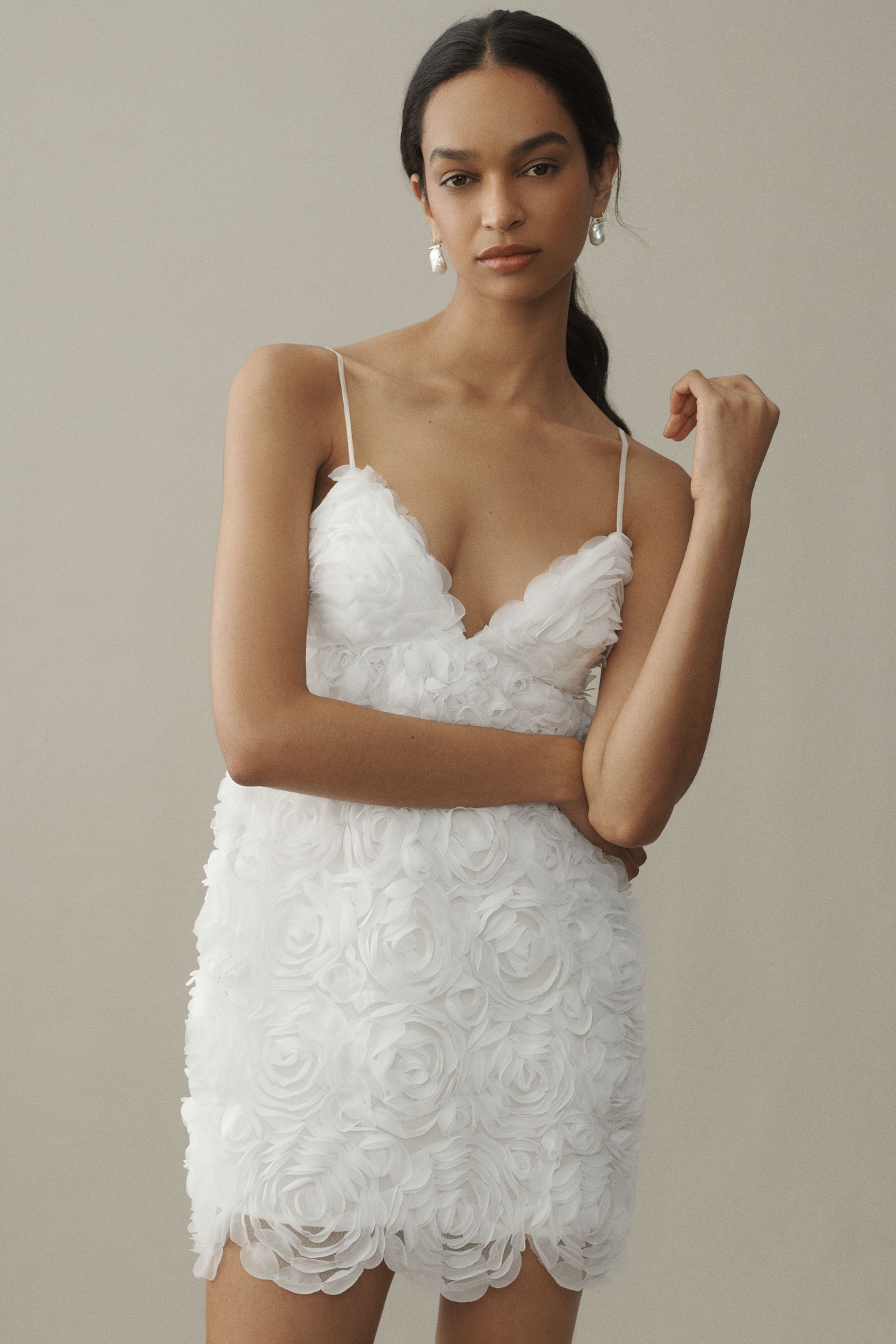 BHLDN V-Neck Tulle Rosette Mini Dress