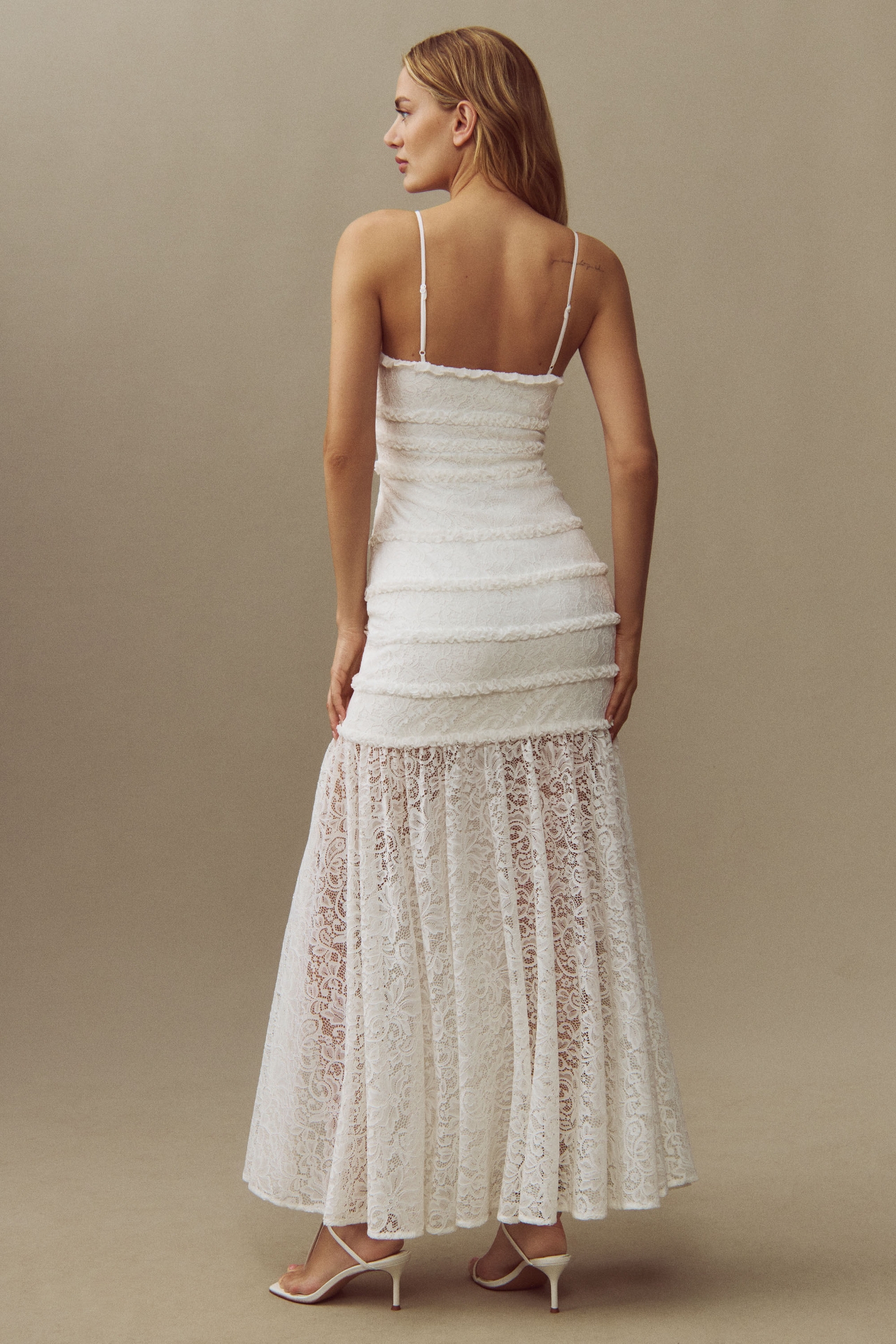 BHLDN Sleeveless Ruffle Lace Maxi Dress