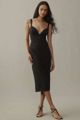 BHLDN SAGE SWEETHEART STRETCH CREPE MIDI DRESS 