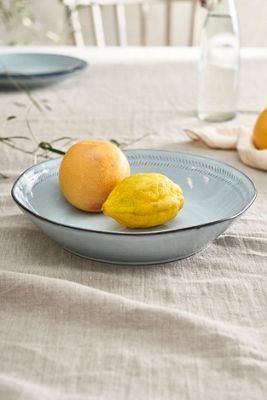 Dashed Rim Stoneware Low Bowl