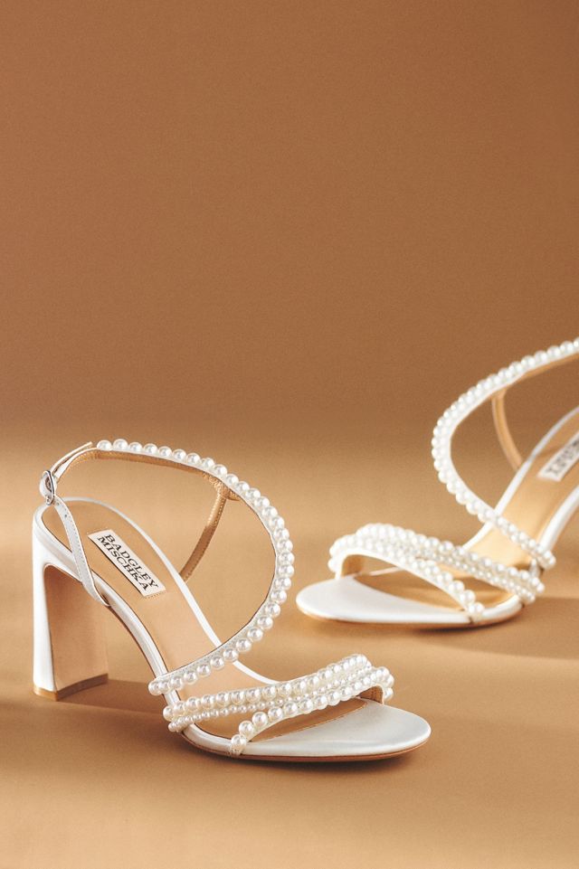Badgley Mischka Amora Pearl-Strap Satin Heels