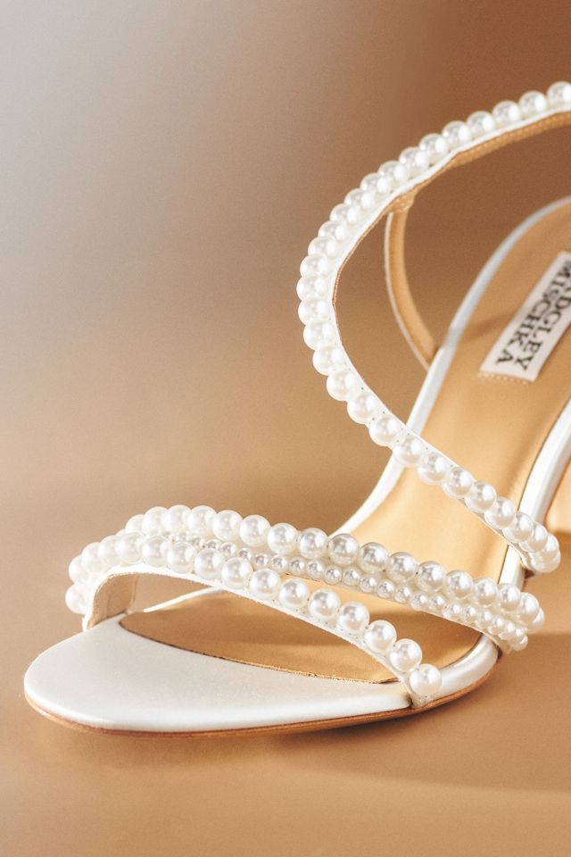 Badgley Mischka Amora Pearl-Strap Satin Heels