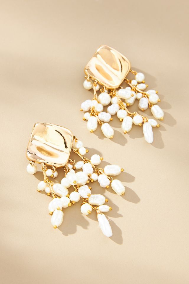 Hammered Pearl Drop Earrings