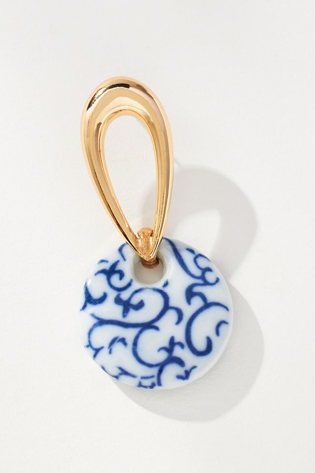 Printed Porcelain Bead Drop Earrings #1