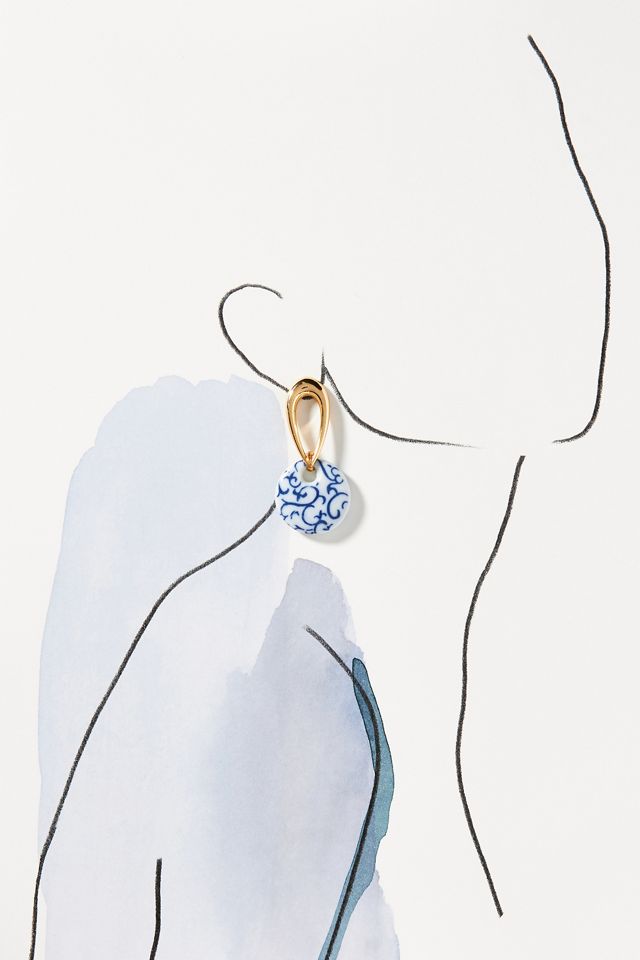 Printed Porcelain Bead Drop Earrings #2