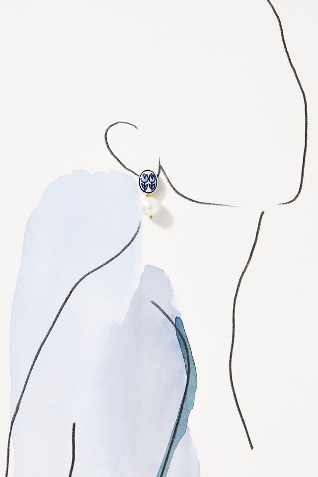 Floral Porcelain Pearl Drop Earrings #2