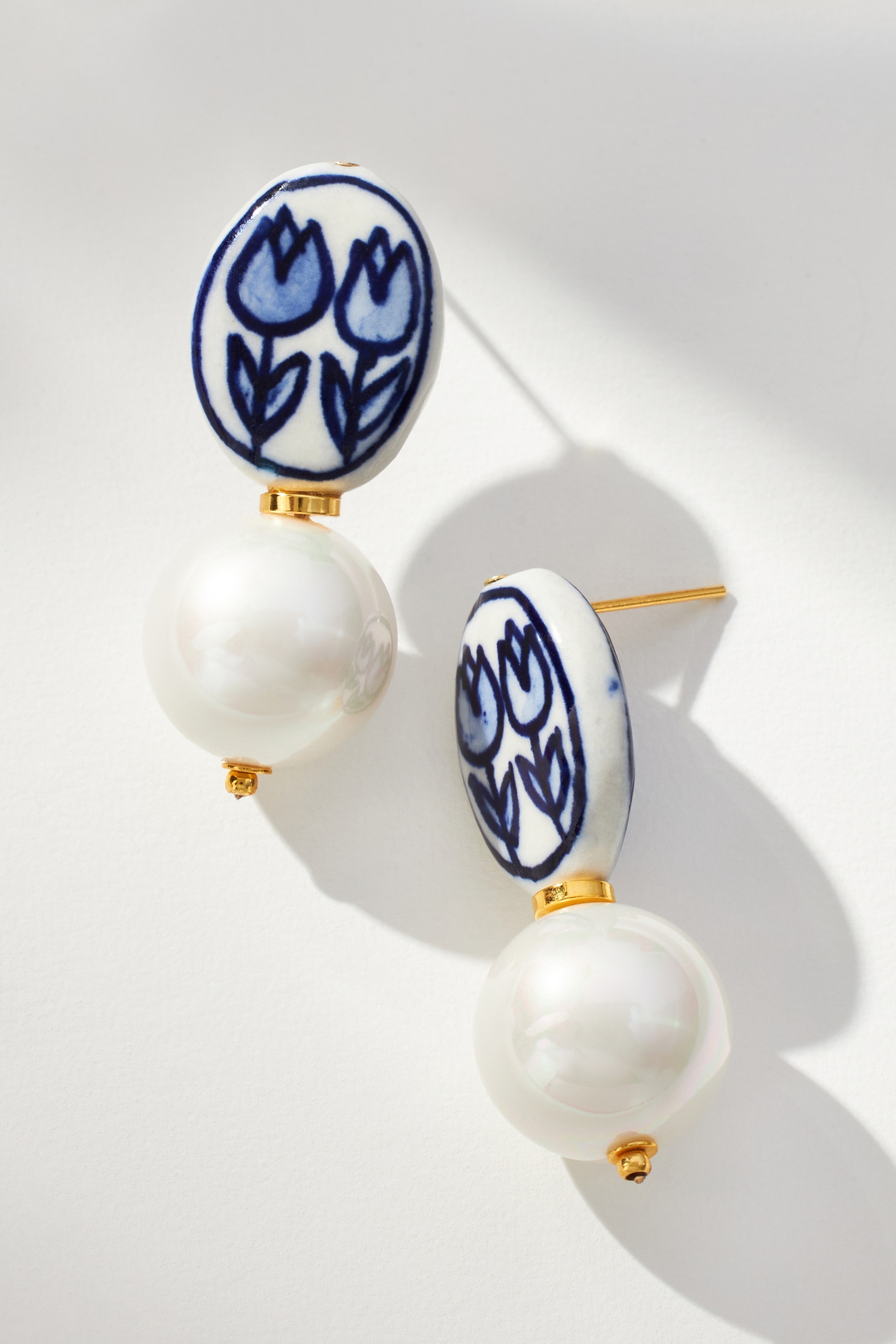 Floral Porcelain Pearl Drop Earrings