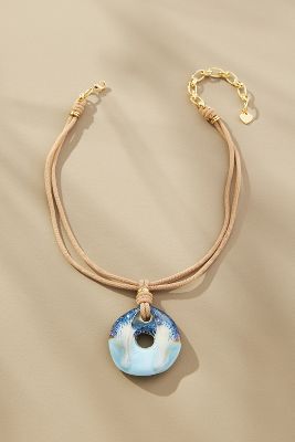 Shop By Anthropologie Floral Porcelain Pendant Cord Necklace In Blue