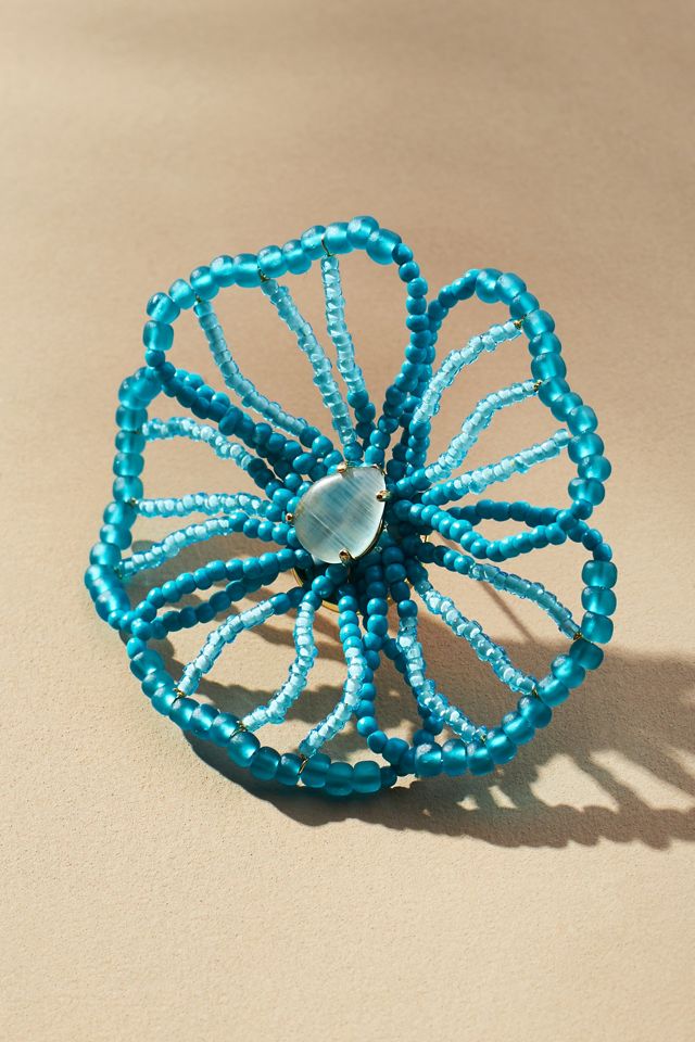 Medium Beaded Floral Post Earrings #1
