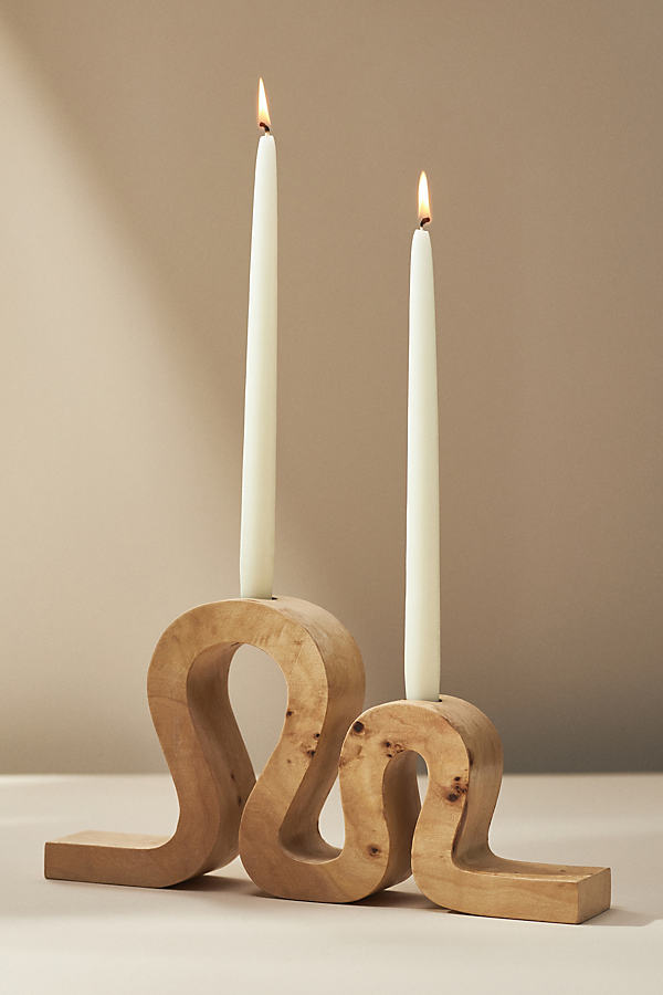 Anthropologie Wooden Squiggly Candle Holder In Beige