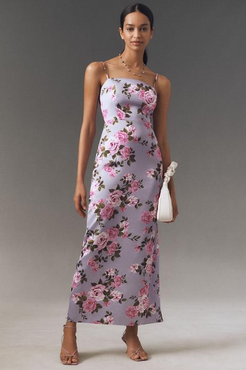 BHLDN Stretch Satin Strapless Side-Slit Maxi Dress