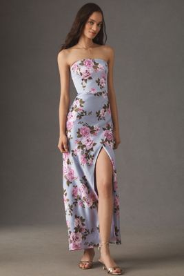 BHLDN Stretch Satin Strapless Side-Slit Maxi Dress
