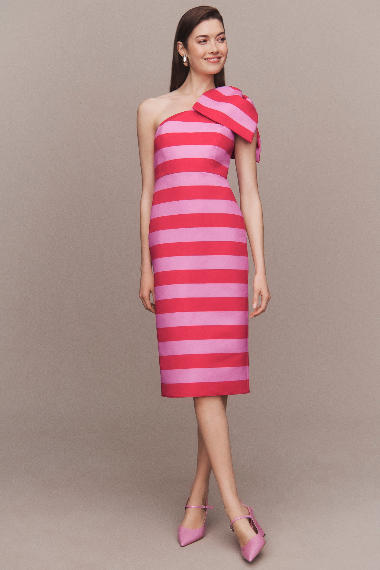 Sachin & Babi Fiona One-Shoulder Striped Taffeta Midi Dress