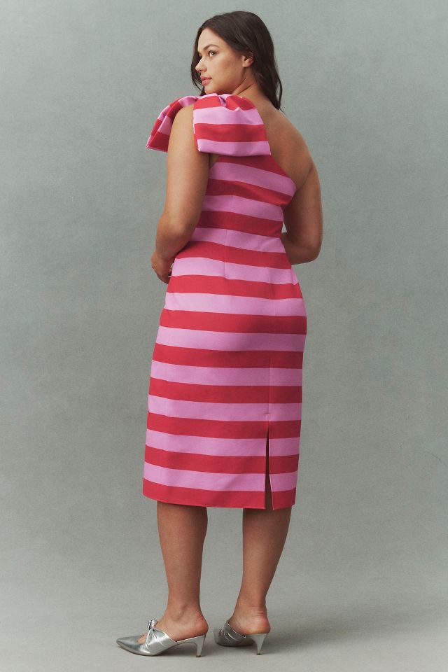 Fiona One Shoulder Striped Taffeta Midi Dress by Sachin Babi in Pink Women s Size 6 at Anthropologie