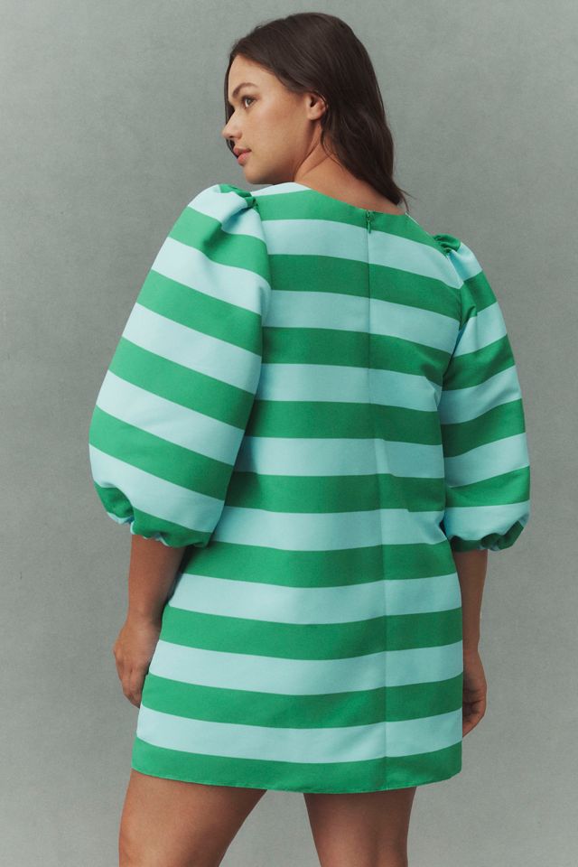 Sachin & Babi Josie Elbow-Sleeve V-Neck Striped Taffeta Mini Dress #5