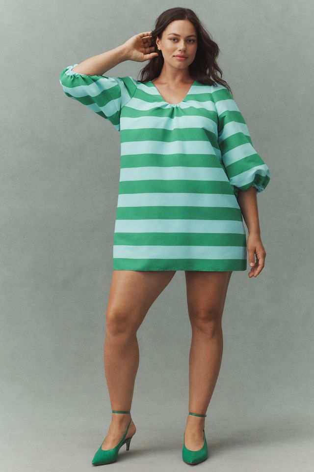 Sachin & Babi Josie Elbow-Sleeve V-Neck Striped Taffeta Mini Dress #6