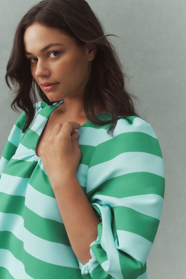Sachin & Babi Josie Elbow-Sleeve V-Neck Striped Taffeta Mini Dress #7
