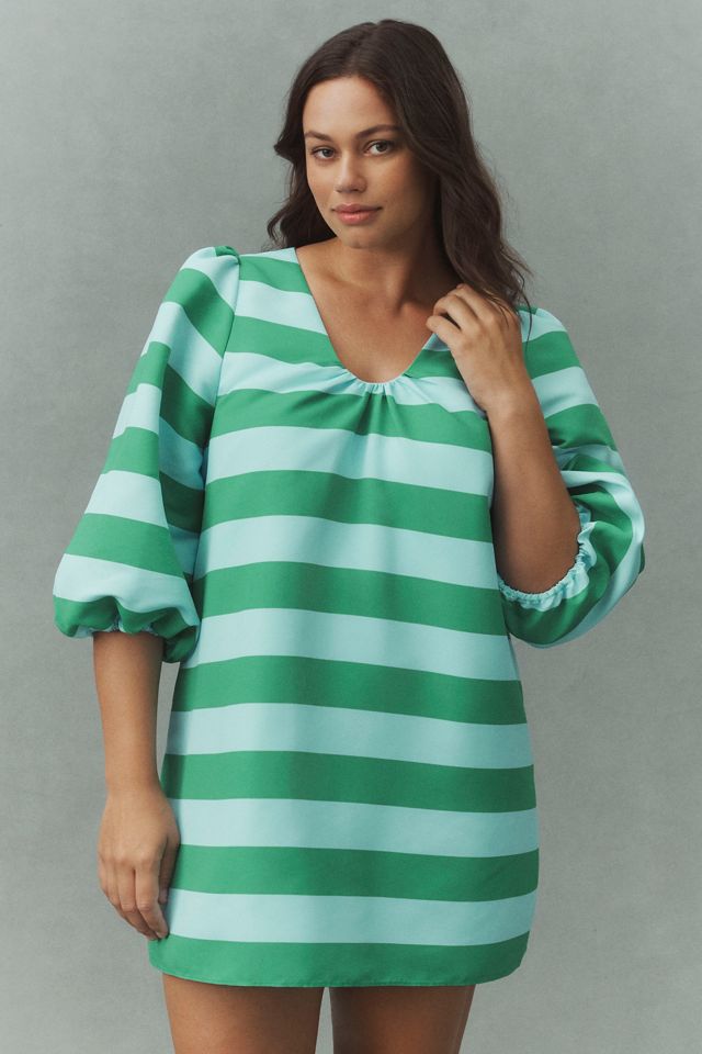 Sachin & Babi Josie Elbow-Sleeve V-Neck Striped Taffeta Mini Dress #4