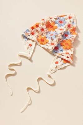 Shop By Anthropologie Floral Crochet Hair Scarf In Blue