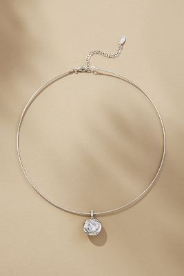 Shop By Anthropologie Thin Corded Crystal Pendant Necklace In Silver