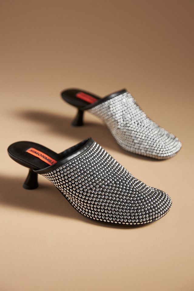 SIMONMILLER Crystal Beep Nailhead Kitten-Heel Mules #1