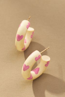 Shop Binky And Lulu Mini Printed Hoop Earrings In Beige