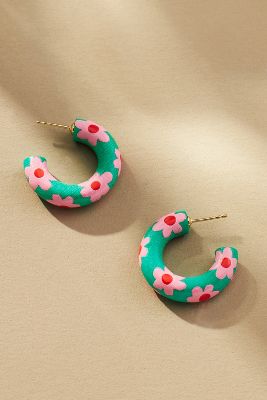 Shop Binky And Lulu Mini Printed Hoop Earrings In Green