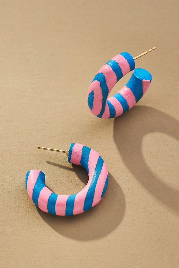 Binky And Lulu Mini Printed Hoop Earrings In Pink