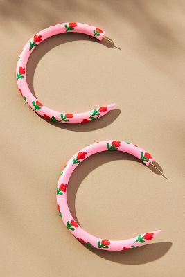 Shop Binky And Lulu Madeline Printed Large Hoop Earrings In Pink