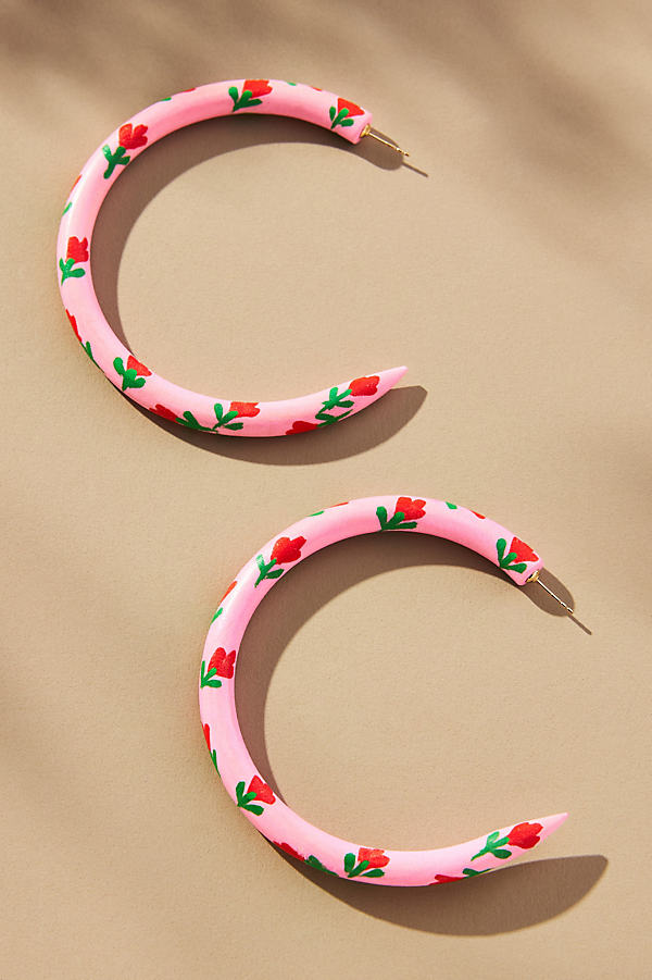 Binky And Lulu Madeline Printed Large Hoop Earrings In Pink