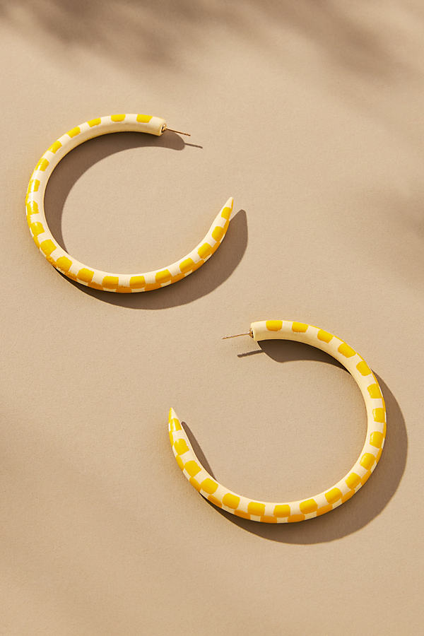 Binky And Lulu Madeline Printed Large Hoop Earrings In Yellow