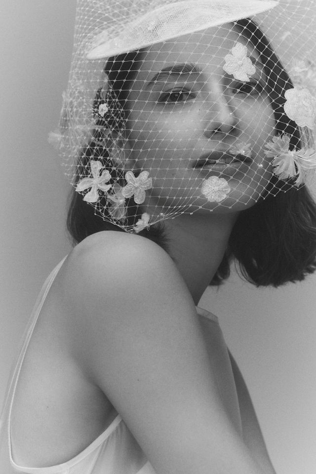 Twigs & Honey Floral Birdcage Veil Bridal Mini Hat #3