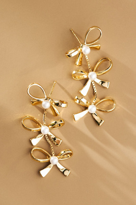 thumbnail image 2 of Bow Earrings Dangle Gold Bow Earrings For Women Bow Tassel Chain Earrings Ribbon Bow Dangle Earrings Bowknot Long Earrings Gold Silver Statement Earrings ( Gold Bow Dangle Earrings Gold 2 of 11