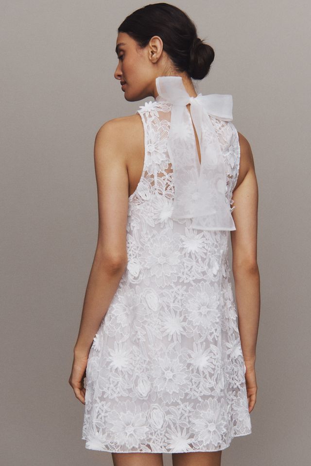 BHLDN 3D Floral Lace High-Neck Back-Bow Mini Dress #2