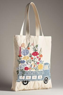 By Anthropologie Embroidered Canvas Market Tote In Multicolor