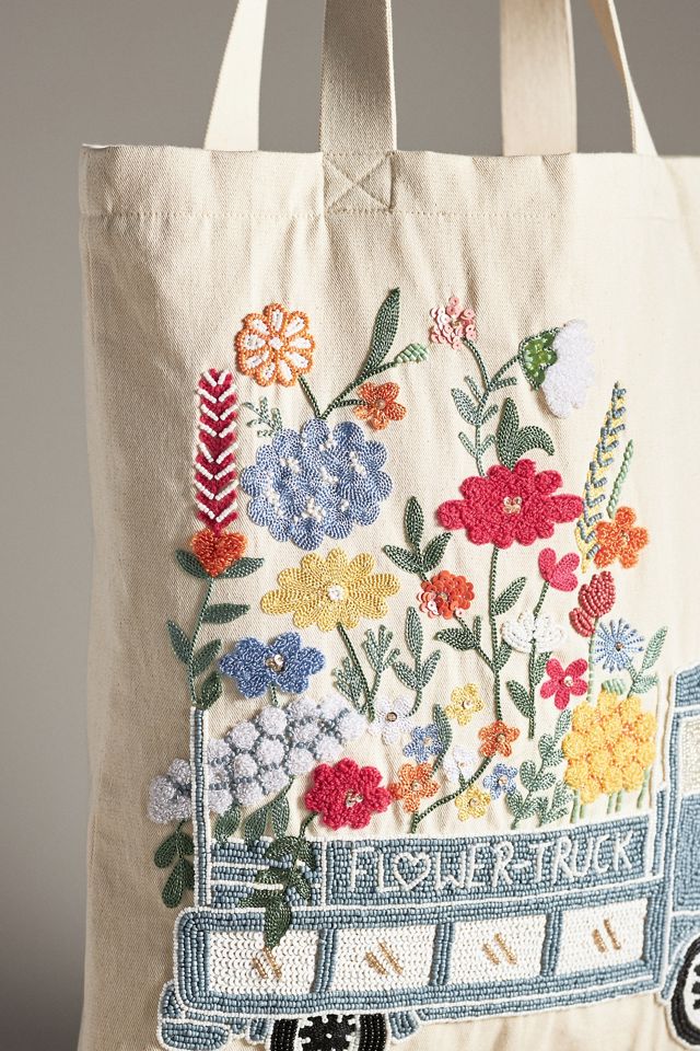 Embroidered Canvas Market Tote | Anthropologie