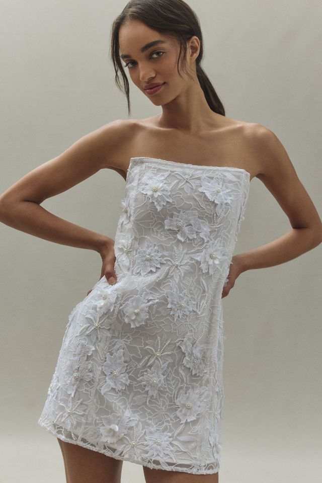 希少!BHLDN(ビーホールディン) フラワー チュール ミニドレス BHLDN 3D Floral Removable Puff-Sleeve Mini Dress | Anthropologie