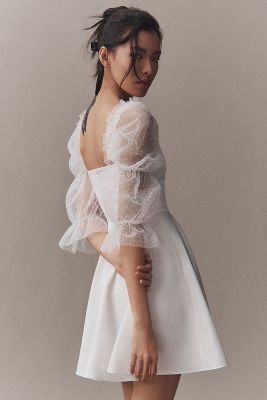 Shop Amanda Uprichard Lalita Organza Puff-sleeve Mini Dress In White