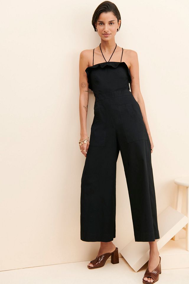 Black Wide-Leg Jumpsuit - Sleeveless Jumpsuit - Ruffle Jumpsuit